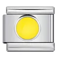 Italian modular charm bracelet link in stainless steel with a circular yellow enamel center - Round Yellow Decor Style (ICY654)