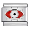 Detailed red evil eye stainless steel Italian modular charm link for DIY jewelry making - Red Eyelash Eye Style (ICY658)