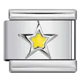 High quality stainless steel modular Italian charm featuring a yellow enamel star design - Yellow Star Pattern (ICY668) / Silver