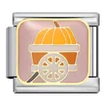 Maillon de bracelet italien en acier inoxydable avec motif de citrouille de Thanksgiving - Motif Chariot de Citrouille sur Fond Rose (ICJ728-1)