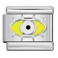 Premium stainless steel Italian charm link featuring a yellow enamel evil eye design - Yellow Eye Pattern (ICY715) / Yellow