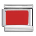 Silver stainless steel Italian modular charm link with a red enamel center inlay - Red Rectangle Block (ICY718) / Red
