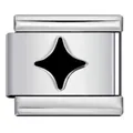 Polished stainless steel Italian modular bracelet charm with black enamel star pattern - Black Four-pointed Star (ICY500-2)