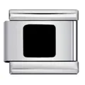 Silver stainless steel Italian modular charm link with black square enamel center - Minimalist Black Square (ICY514)