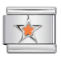 Polished stainless steel modular charm featuring a vibrant orange enamel star design - Orange Five-pointed Star (ICY923-2)