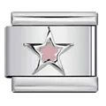 Stainless steel Italian charm link featuring a silver star with pink enamel detail - Pink Five-pointed Star (ICY923-4)