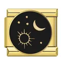 Golden modular link for Italian charm bracelet with black enamel sun moon star pattern - Sun Moon Star (ICJ2295)