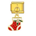 Maglia per charm italiano in oro con ciondolo natalizio a forma di calza in smalto rosso - Ciondolo Calza di Natale (ICG280)