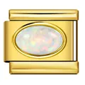 Charm per bracciale modulare italiano oro con dettaglio opale iridescente ovale - Bianco Australiano