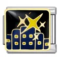 Link per bracciale italiano con smalto scena città notturna e stelle in rilievo - Città sotto il Cielo Stellato (ICJ1802)