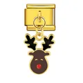 Maglia charm modulare italiana in oro con ciondolo a renna di Natale per bracciale DIY. - Ciondolo Renna dal Naso Rosso (ICG282)