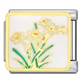 Maillon de charme italien à motif floral pour bracelet modulaire en acier plaqué or - Fleur Jaune Fond Blanc (ICJ1813)