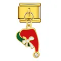 Charm italiano in acciaio dorato con cappello di Babbo Natale in smalto rosso e strass - Ciondolo Cappello di Natale (ICG284)
