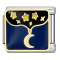 Charm modulare italiano con stelle gialle e luna crescente su smalto blu - Stelle e Luna Brillante (ICJ1803)