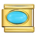 Charm modulare italiano dorato con turchese ovale per bracciali DIY in acciaio inox. - Blu Turchese