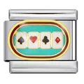 Charm modulaire italien avec motifs de poker sur émail turquoise et acier inoxydable. - Enseignes De Poker Vert Lac (ICJ1846)
