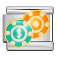 Maillon de bracelet italien en acier inoxydable avec motif de jetons de poker turquoise et orange - Jeton Dollar Pique (ICJ1858)