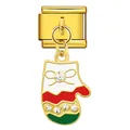 Charm dorato per bracciale modulare italiano con guanto natalizio festivo e strass - Ciondolo Guanto di Natale (ICG289)