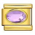Charm italiano placcato oro con pietra ovale viola per bracciali modulari fai-da-te - Modulo in Pietra Viola (ICY752) / Viola