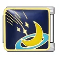 Breloque modulaire italienne en acier inoxydable avec motif ciel étoilé et lune jaune - Météore Rêveur (ICJ1806)