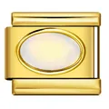 Link charm italiano modulare in oro con pietra bianca ovale tipo opale per bracciale - Pietra di luna