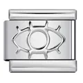 Premium silver stainless steel Italian charm link featuring a stamped evil eye design - Silver Eye Pattern (ICY592) / Silver