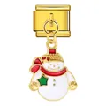Charm a maglia italiana dorata con pupazzo di neve di Natale per il bracciale DIY - Ciondolo Pupazzo di Neve Natale (ICG662)