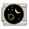 Maillon de bracelet italien en acier inoxydable avec motif soleil et lune noir. - Soleil Lune Étoiles Noir Or (ICJ2295-2)