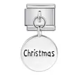 Ciondolo tondo natalizio argento per maglia bracciale modulare italiano acciaio inox - Ciondolo con Scritta Natale (ICG298)