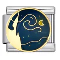 Maillon de breloque italienne avec motif de lune étoilée en émail - Style Nuit Étoilée de Van Gogh (ICJ939-1)