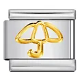 Italian charm bracelet link featuring a gold umbrella design on stainless steel - Two-Tone Gold Silver Umbrella