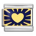 Maillon de charme italien avec cœur doré et émail bleu pour bracelets modulaires DIY. - Cœur Doré Étoilé (ICJ2283-1)