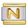 Charm modulare italiano in acciaio inossidabile bicolore oro e argento lettera N - Stile Lettera N (Y795)