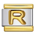 Maglia charm modulare italiana in acciaio oro e argento con lettera R in rilievo - Stile Lettera R (Y799)