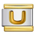 Charm per bracciale modulare italiano con lettera U dorata in acciaio inox - Stile Lettera U (Y802)
