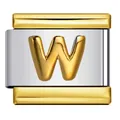Charm modulare italiano in acciaio inossidabile con lettera W dorata in rilievo su base argento - Stile Lettera W (Y804)