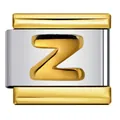 Charm per bracciale modulare italiano con lettera Z dorata a rilievo su acciaio inossidabile - Stile Lettera Z (Y807)