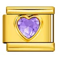 Charm modulare cuore dorato con cristallo viola per bracciale italiano fai-da-te - Stile Gemma Viola a Cuore (ICY720-2)