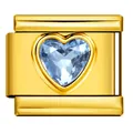 Maglia charm italiana placcata oro per bracciale con cuore di cristallo azzurro Link - Stile Gemma Blu Chiaro a Cuore (ICY723-2)
