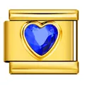 Maglia charm italiana in acciaio dorato con pietra blu a forma di cuore in zircone - Stile Gemma Blu a Cuore (ICY724-2)