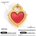 Colgante de acero inoxidable con forma de corazón rojo para joyería DIY dorado, PJ91216 - Estilo Corazón Rojo Texturizado (PJ91216) / 17.88x14.2mm