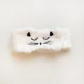 Fascia in peluche bianca ricamata a gatto per lavare il viso e applicare maschere - Gatto Bianco con Cristalli / Bianco