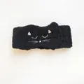 Fascia per capelli in peluche nero con ricamo gatto per lavaggio viso e trucco quotidiano - Stile Gatto Nero / Nero