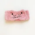 Fascia per capelli in morbido peluche rosa con simpatico gatto ricamato per il viso. - Stile Gatto Rosa / Rosa