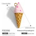 Colante de helado en esmalte rosa y acero inoxidable dorado para bisutería DIY - Estilo Cono de Helado (PJ93996) / 18.6x7.2mm / Rosa y Dorado
