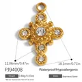Colgante de cruz de acero inoxidable dorado con circón para joyería DIY - Estilo Cruz con Pedrería (PJ94008) / 18.1x12.06mm / Dorado