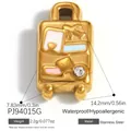 Colgante de maleta detallado en acero inoxidable dorado con esmalte y pedrería - Estilo Maleta Avión (PJ94015G) / 14.2x7.83mm / Oro con Azul