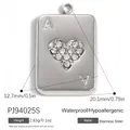 Colgante As de Corazones de acero inoxidable con brillantes diamantes de cristal de corazón - Estilo As de Corazones Plateado (PJ94025S) / 20.1x12.7mm