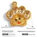 Colgante de huella de perro en acero inoxidable dorado con cristales para joyería DIY - Estilo Pata de Perro Dorada con Diamantes de Imitación Blancos (PJ94030GA) / 14.4x14mm