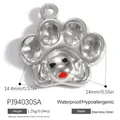 Colgante de pata de animal en acero inoxidable con cristales para creación de joyas DIY - Estilo Pata de Perro Plateada con Diamantes de Imitación Blancos (PJ94030SA) / 14.4x14mm